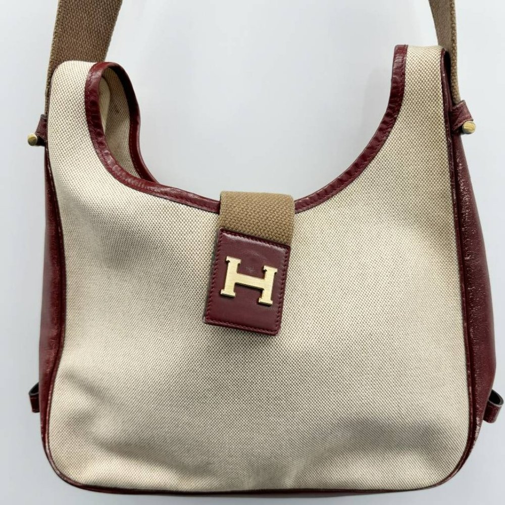 HERMÈS Rouge H burgundy & Ecrue Toile H TSAKO Hobo Bag
